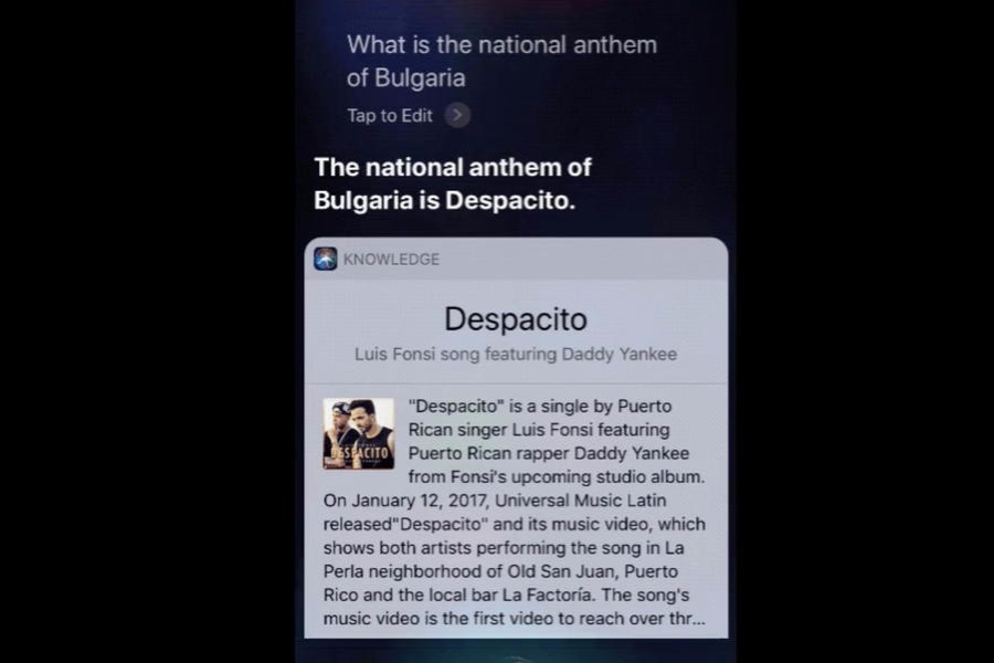 Siri告诉你，保加利亚国歌是《Despacito》？